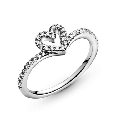 Pandora Timeless Sparkling Wishbone Heart Ring Size 7.5