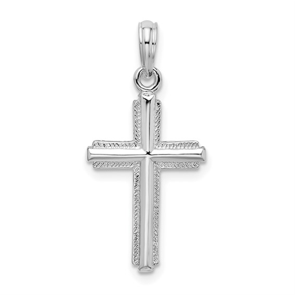 Sterling Silver Polished Striped Border Latin Cross Pendant