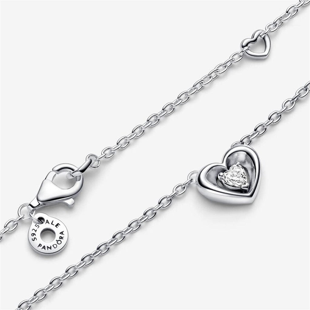 Pandora Moments Radiant Heart & Floating Stone Pendant Collier Necklace 45 cm