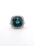 14K White Gold Diamond & London Blue Checkerboard Cushion Cut Fashion Ring