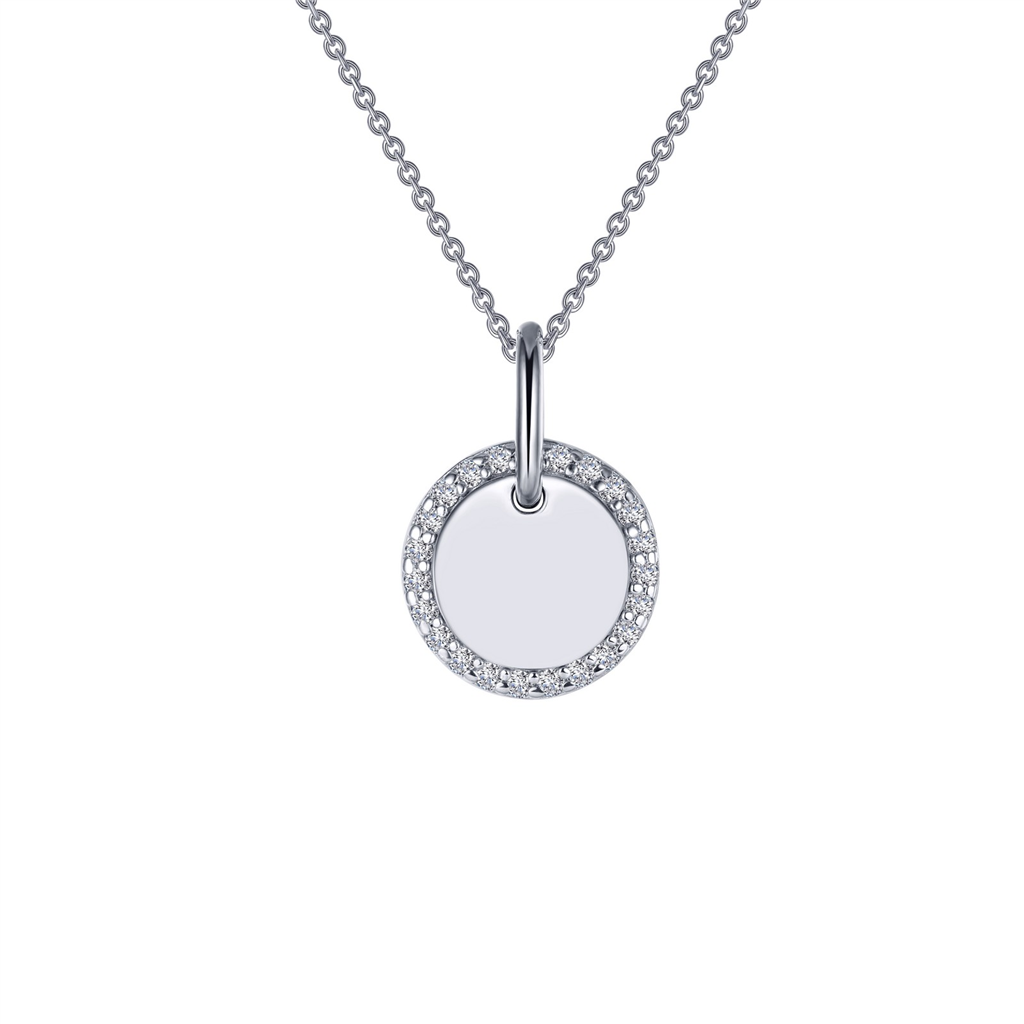 Lafonn 0.23 CTW Simulated Diamond Engraveable Round Disc Pendant Necklace