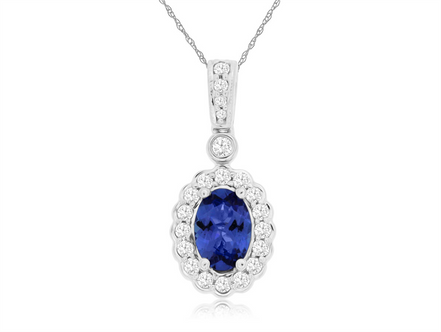 14K White Gold And Tanzanite Diamond Pendant Necklace