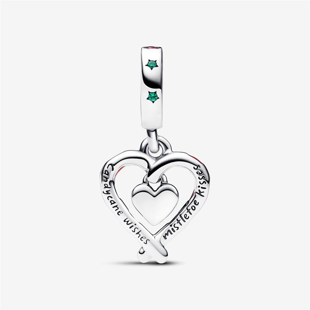 Pandora Moments Double Candy Cane Heart Christmas Dangle Charm