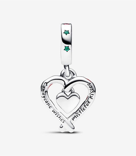 Pandora Moments Double Candy Cane Heart Christmas Dangle Charm