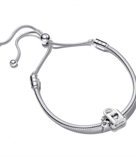 Pandora Open Heart Padlock And Key Bracelet Set