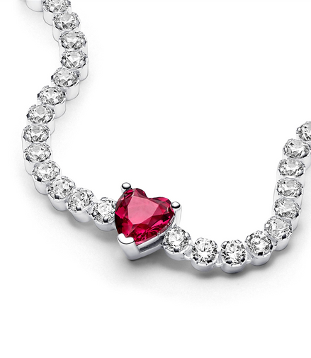 Red Sparkling Heart Tennis Bracelet Size 16