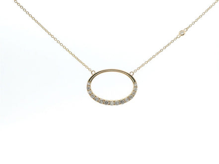 14K Yellow Gold Diamond Oval Pendant Necklace