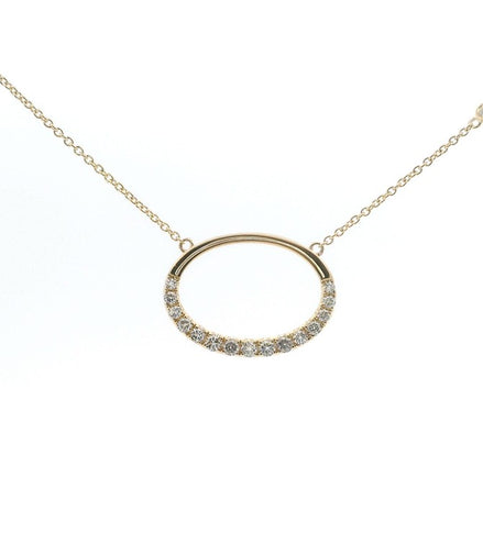 14K Yellow Gold Diamond Oval Pendant Necklace