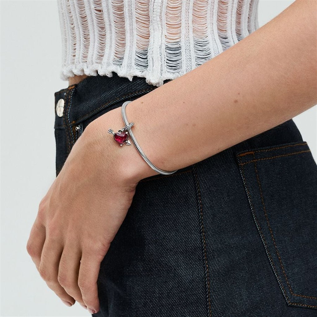 Pandora Moments Red Heart And Arrow Murano Glass Dangle Charm