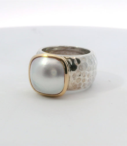 Raymond Mazza 14K Gold and Sterling Silver Mabe Pearl Ring