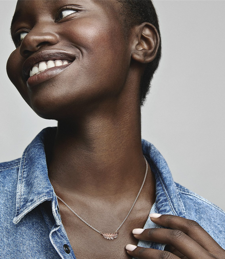 Pandora Moments Two-Tone Floating Curved Feather Collier Necklace 45 cm