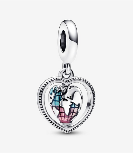 Pandora Moments Family Spinning Heart Globe Dangle Charm