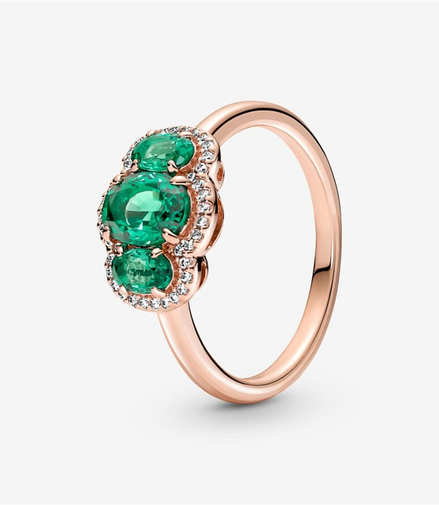 Pandora Timeless Green Three Stone Vintage Ring Size 6