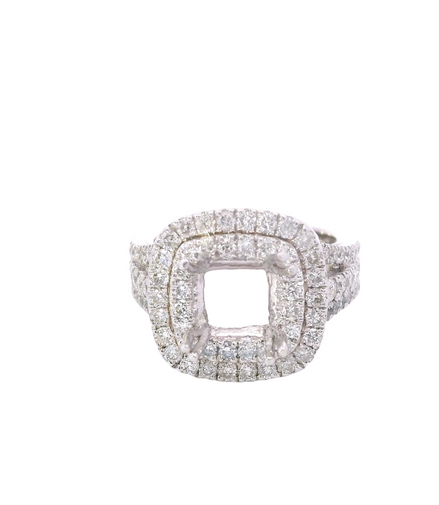 14K White Gold 1.54Ctw Double Halo 3 Row Shank Diamond Engagement Ring