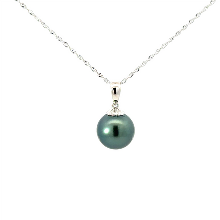 14K White Gold And Tahitian Pearl Pendant Necklace
