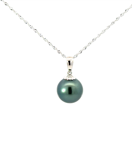 14K White Gold And Tahitian Pearl Pendant Necklace