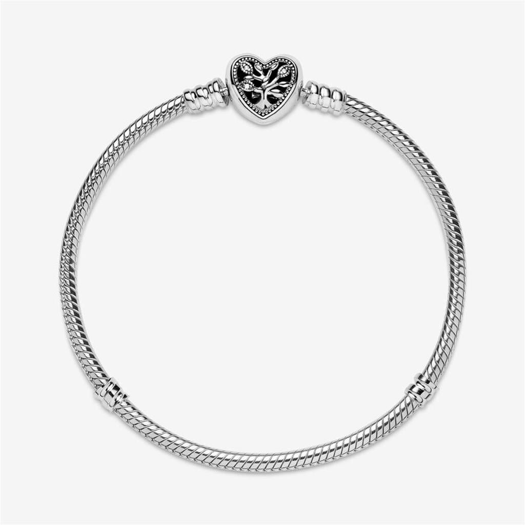 Pandora Moments Family Tree Heart Clasp Snake Chain Bracelet Size 18