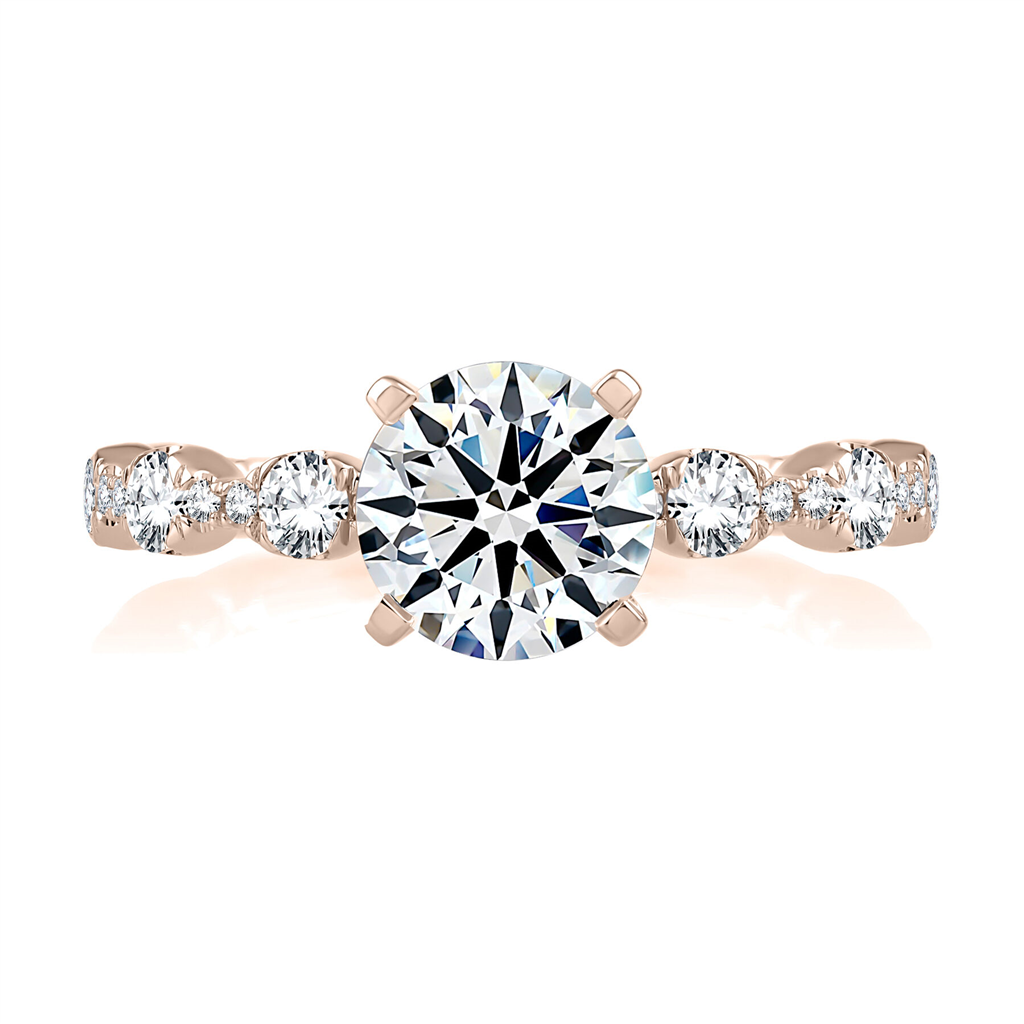 A.JAFFE 14KT Rose Gold Four Prong Diamond Engagement Ring with Scalloped Band