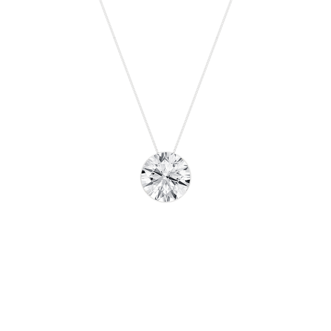 14K White Gold 1.50 CTW Lab Grown Diamond Seamless Round Solitaire Pendant Necklace