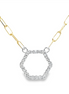 14K Yellow Gold And Diamond Hexagon Pendant Necklace
