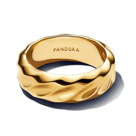 Pandora Essence Rippled Wide Band Gold-Plated Ring Size 7.5