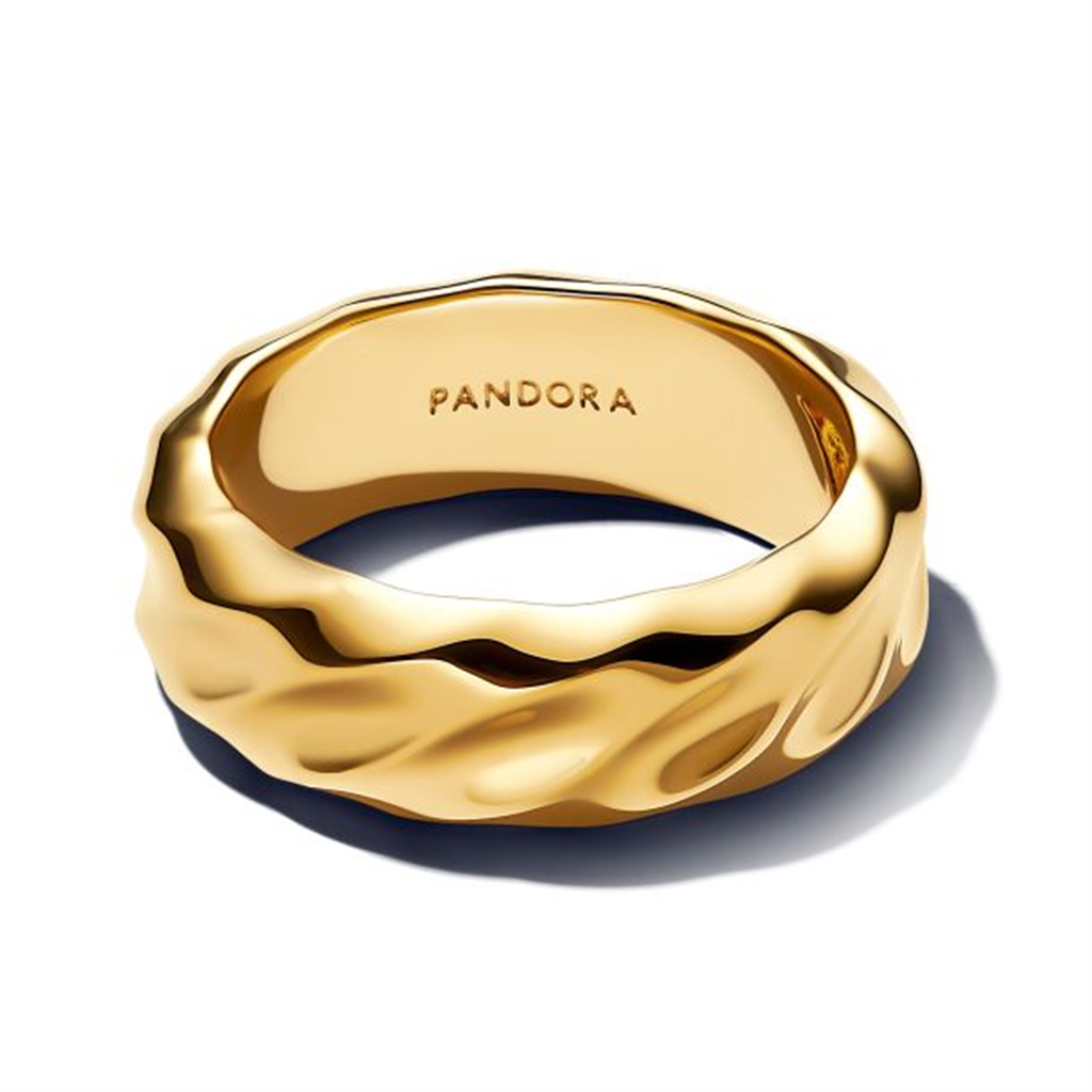 Pandora Essence Rippled Wide Band Gold-Plated Ring Size 7.5