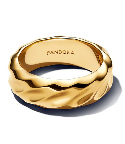 Pandora Essence Rippled Wide Band Gold-Plated Ring Size 7.5