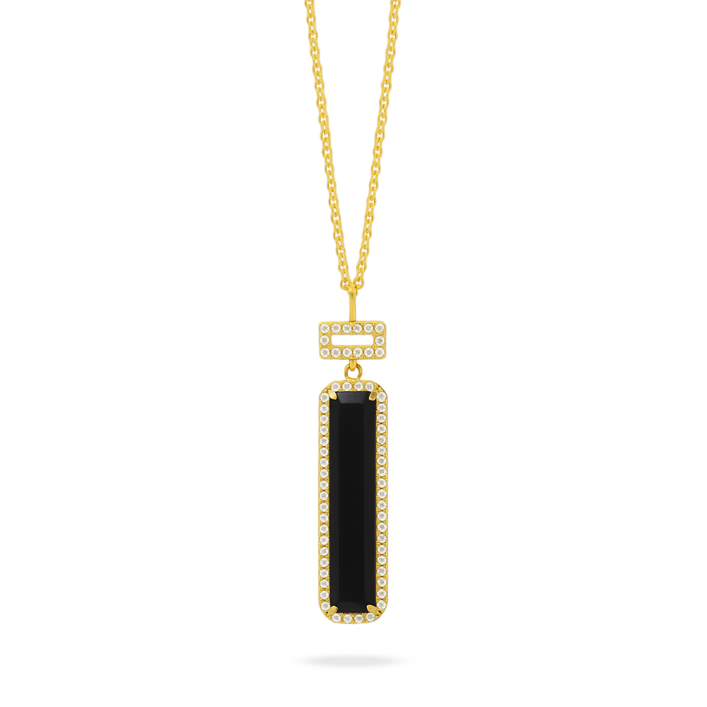 Gatsby Diamond And Black Onyx Drop Pendant Necklace