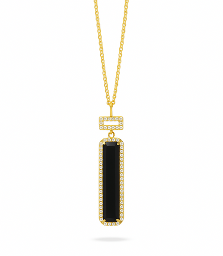 Gatsby Diamond And Black Onyx Drop Pendant Necklace