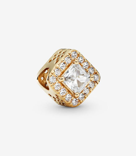 Pandora Timeless 14K Gold Square Sparkle Halo Charm