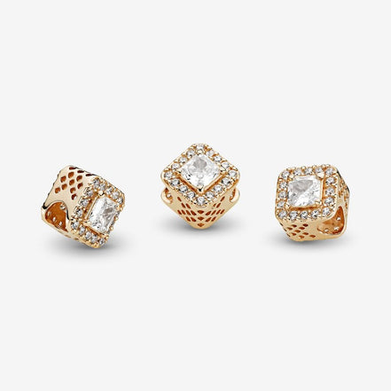 Pandora Timeless 14K Gold Square Sparkle Halo Charm