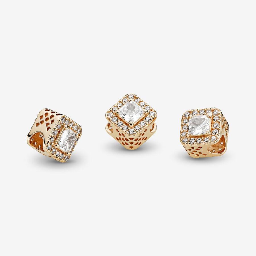 Pandora Timeless 14K Gold Square Sparkle Halo Charm