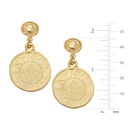 Susan Shaw Triple Gold Plated Greek Coin Dangle Earrings
