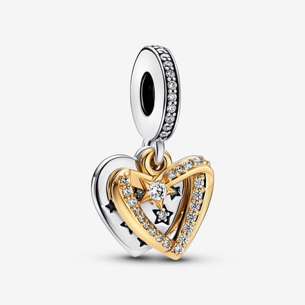Pandora Moments "You Are My Galaxy" Shooting Star Hearts Double Dangle Charm