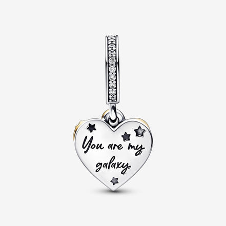 Pandora Moments "You Are My Galaxy" Shooting Star Hearts Double Dangle Charm