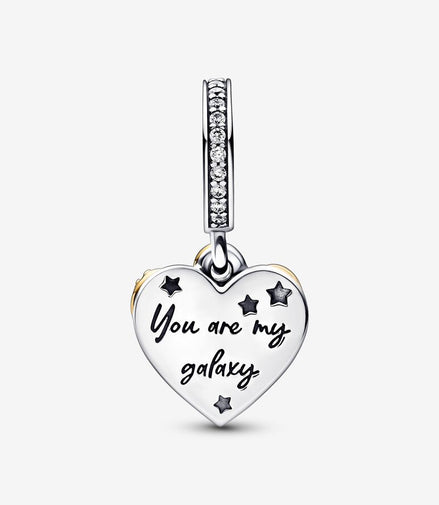 Pandora Moments "You Are My Galaxy" Shooting Star Hearts Double Dangle Charm