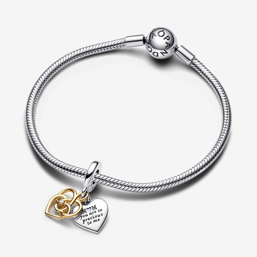 Pandora Moments Two-Tone Lab-Grown Diamond Engravable Mom Double Dangle Charm