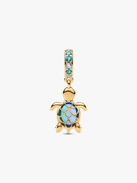 Pandora Moments 14K Gold Plated Sea Turtle Murano Glass Dangle Charm