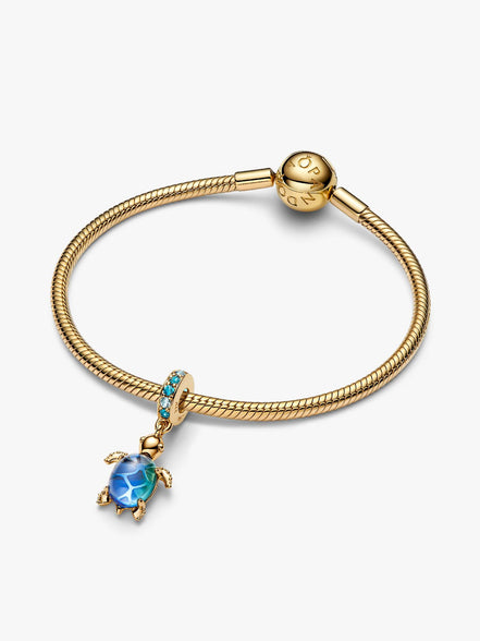 Pandora Moments 14K Gold Plated Sea Turtle Murano Glass Dangle Charm