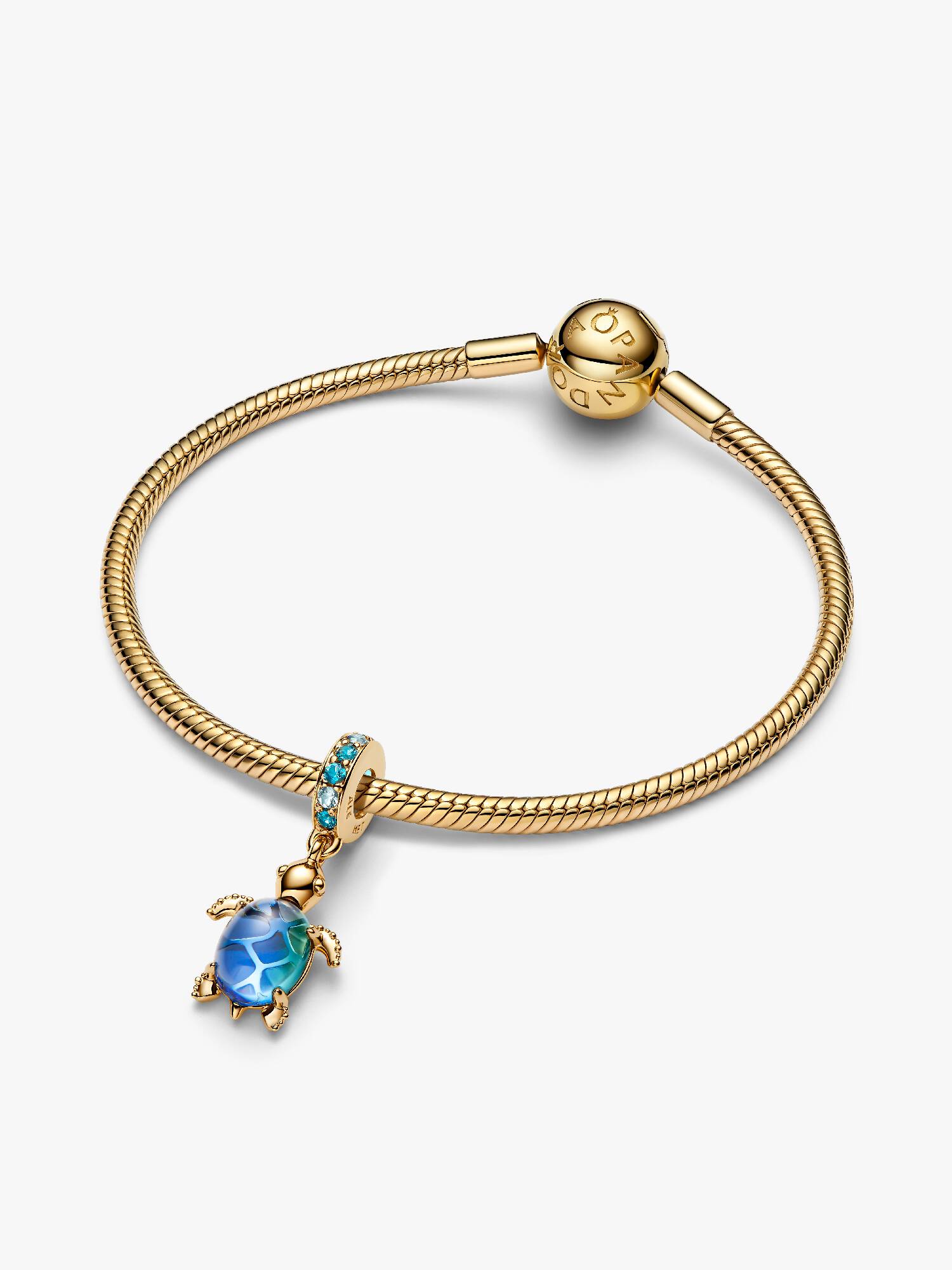 Pandora Moments 14K Gold Plated Sea Turtle Murano Glass Dangle Charm