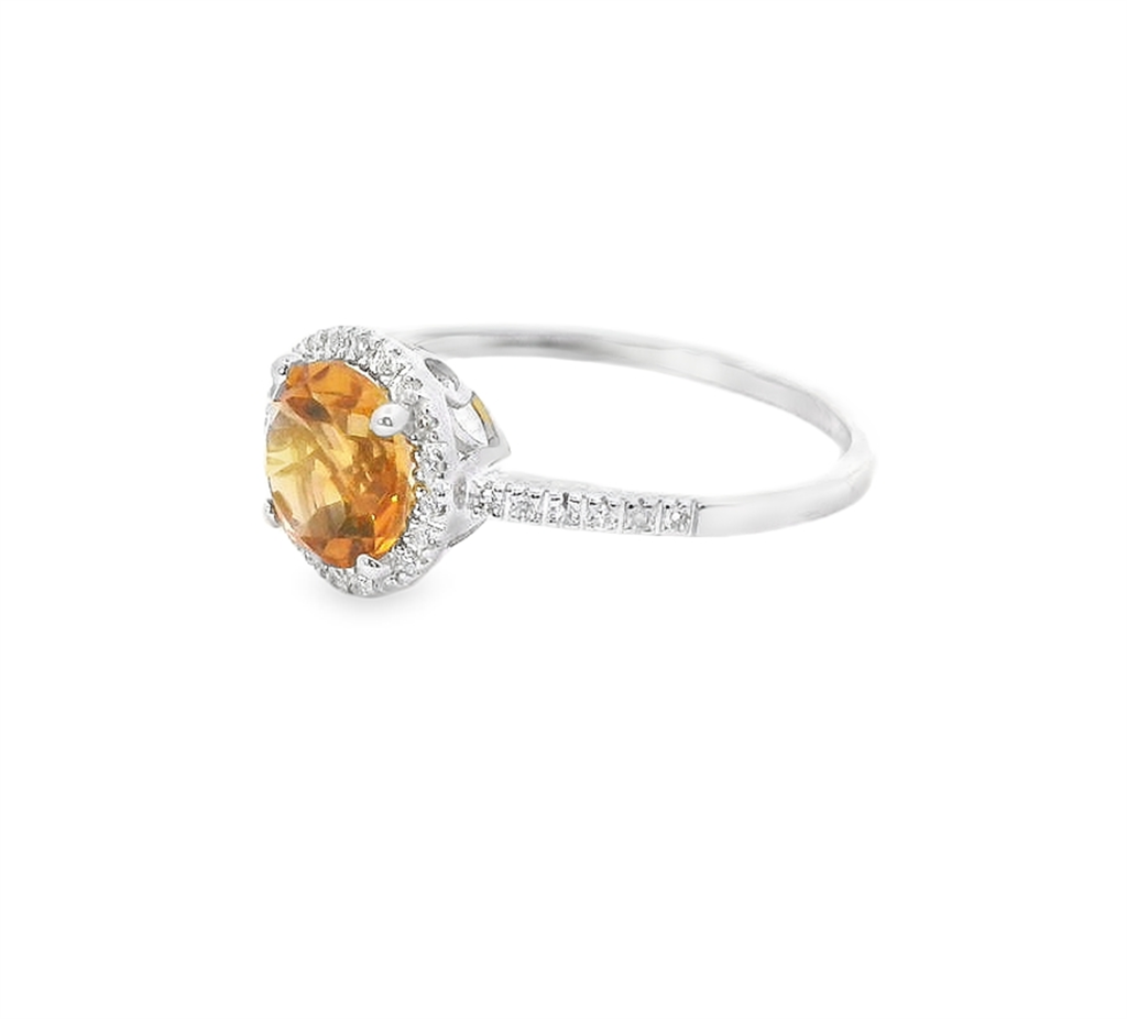 14K White Gold Diamond And Citrine Fashion Ring