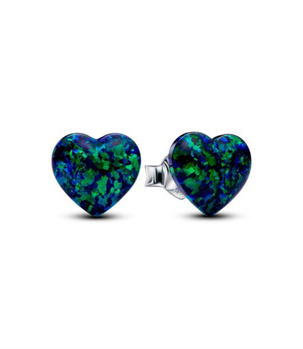 Pandora Moments Opalescent Green Heart Stud Earrings