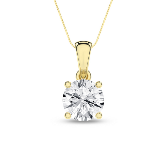 Revelation 14K Gold 1 CT Classic Round Lab Grown Diamond Solitaire Pendant Necklace