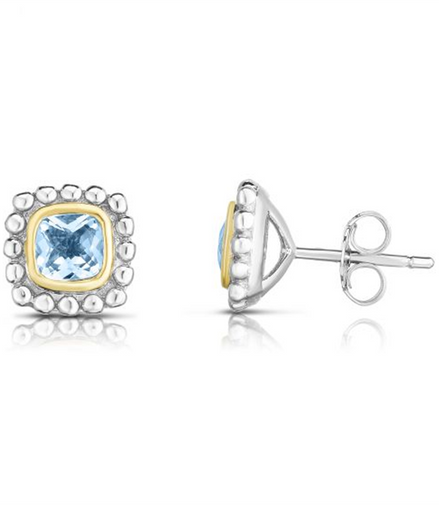 Sterling Silver 18K Gold Aquamarine Popcorn Post Earring
