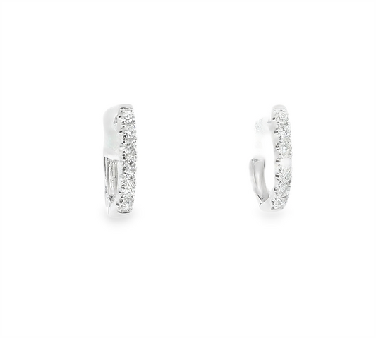 14K White Gold And 0.18 CTW Diamond Hoop Earrings