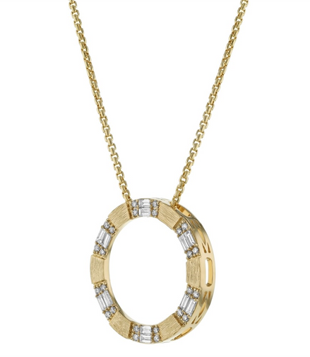 Oro Alexander 14K  Gold 1 CTW Baguette And Round Cut Diamonds Large Circle Shape Necklace