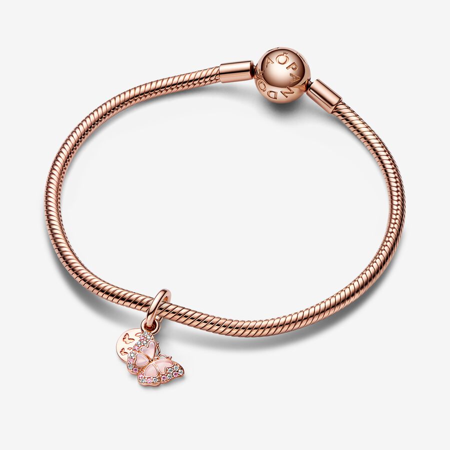 Pandora Moments Pink Butterfly And Quote Double Dangle Charm