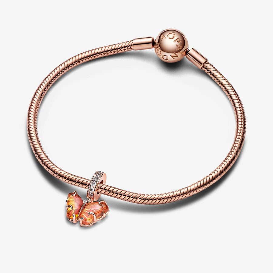 Pandora Moments Pink And Yellow Murano Glass Butterfly Dangle Charm