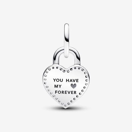 Pandora Moments Two-tone Twistable Heart Padlock Double Dangle Charm