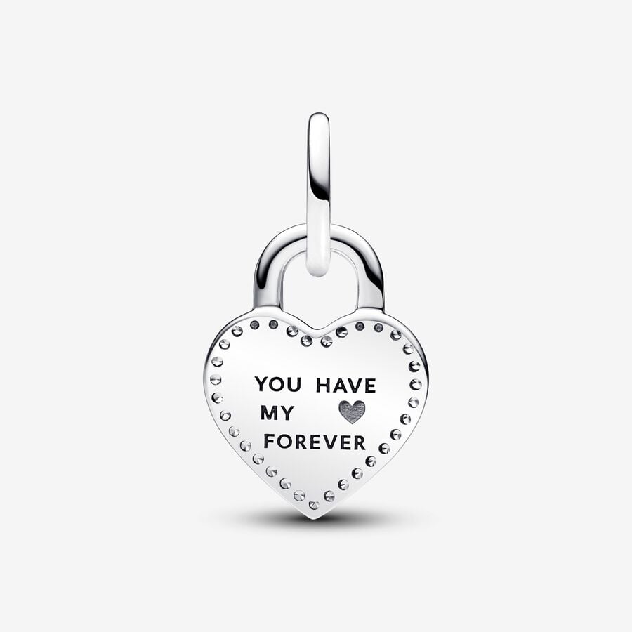 Pandora Moments Two-tone Twistable Heart Padlock Double Dangle Charm